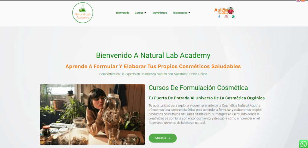 portada de pagina web de cursos de cosmetica natural